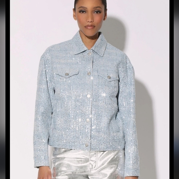 Walter Baker Shawna Sequin Denim Jacket Large | Anthropologie, Oversized Glam - Picture 15 of 15